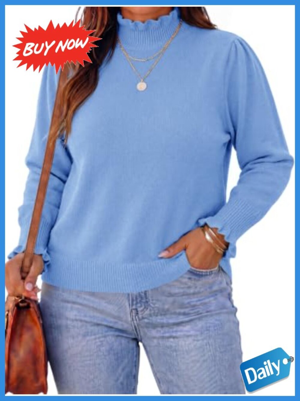Plus Size Mock Neck Sweater Lightweight Puff Sleeve Pullover for Fall